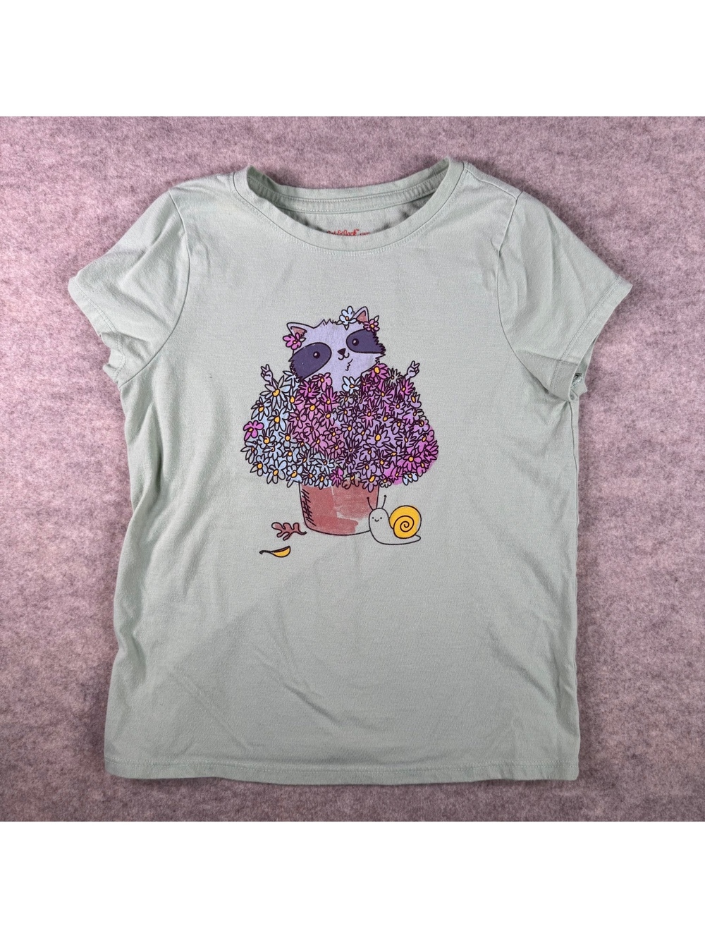 Cat & Jack Girls' Light Green Raccoon and Flower Graphic T-Shirt Size 6/7